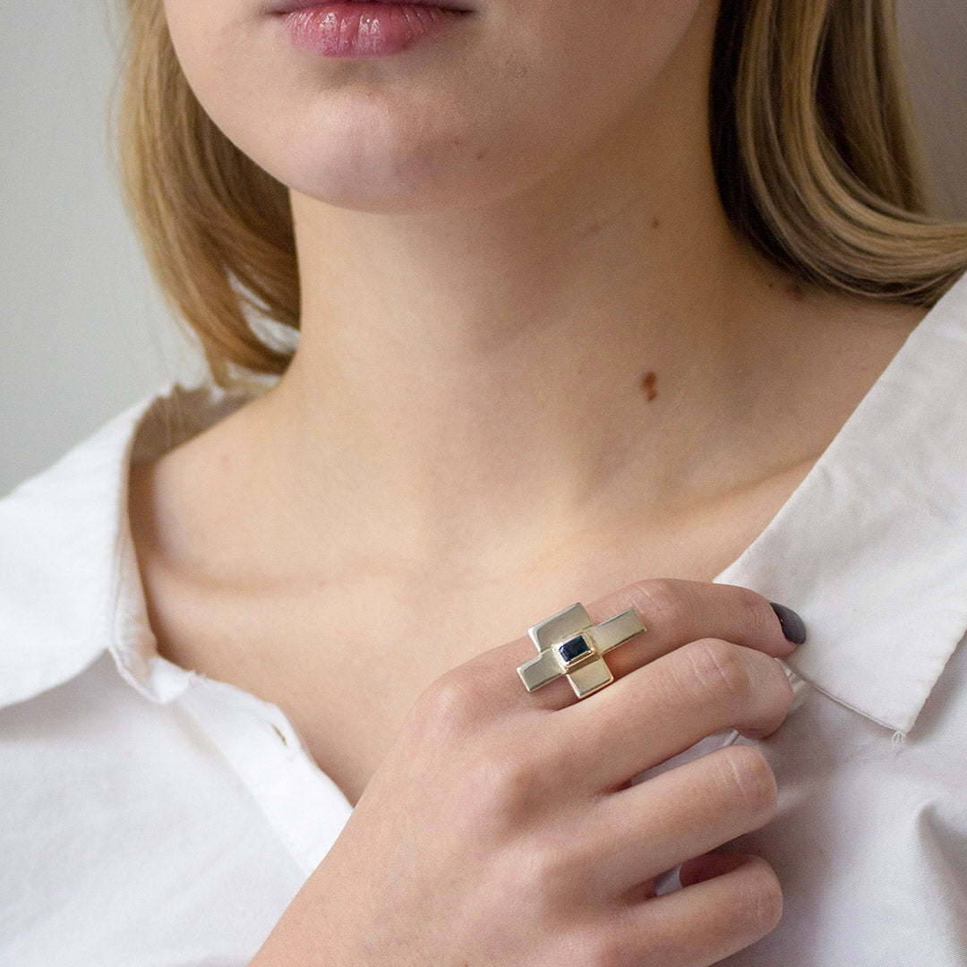 Blue Tourmaline Cross Ring