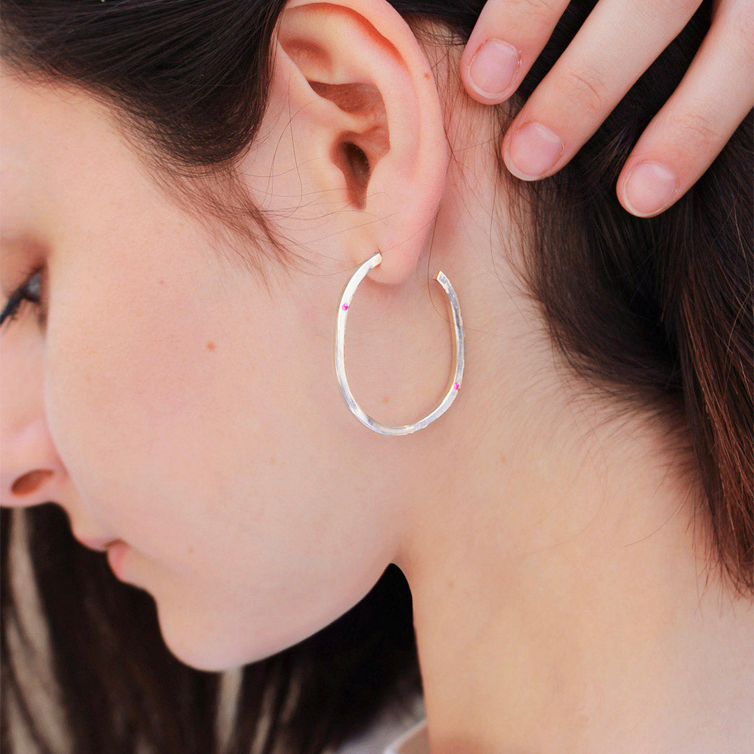 Oval hoops with 2 pink sapphires