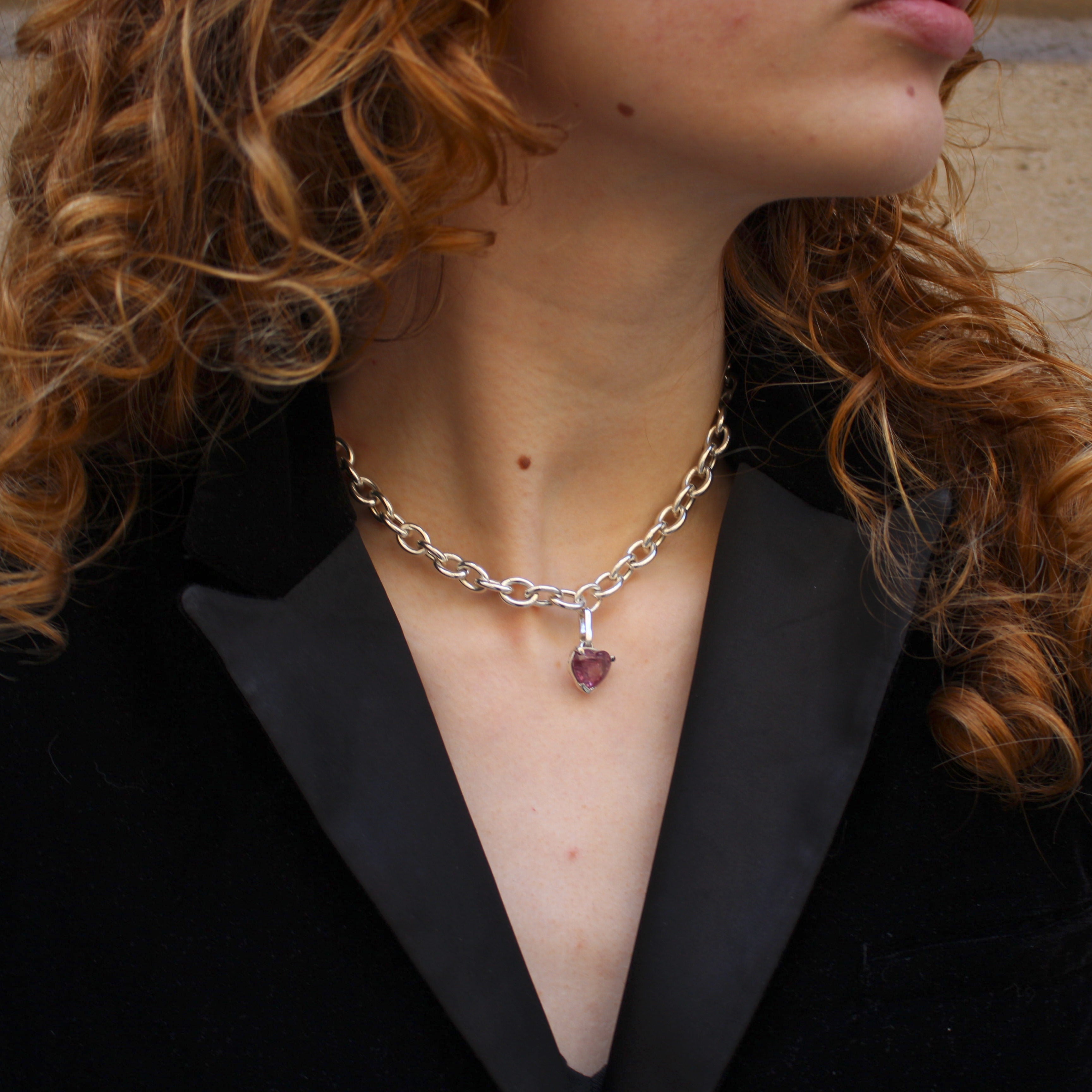 Sterling Silver Pink Tourmaline Heart Pendant