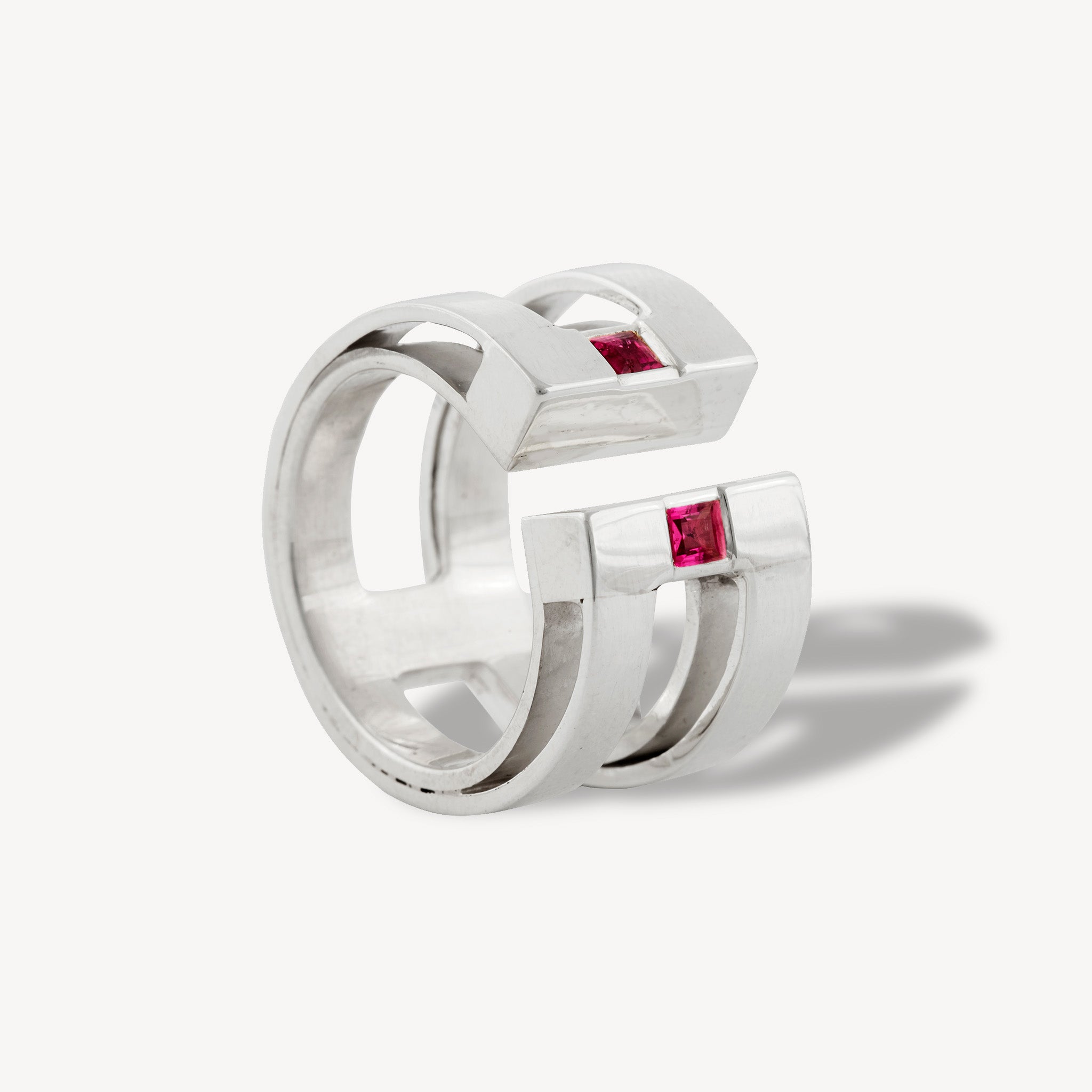 Bague Paillettes 2 Pierres Carrées Saphirs roses