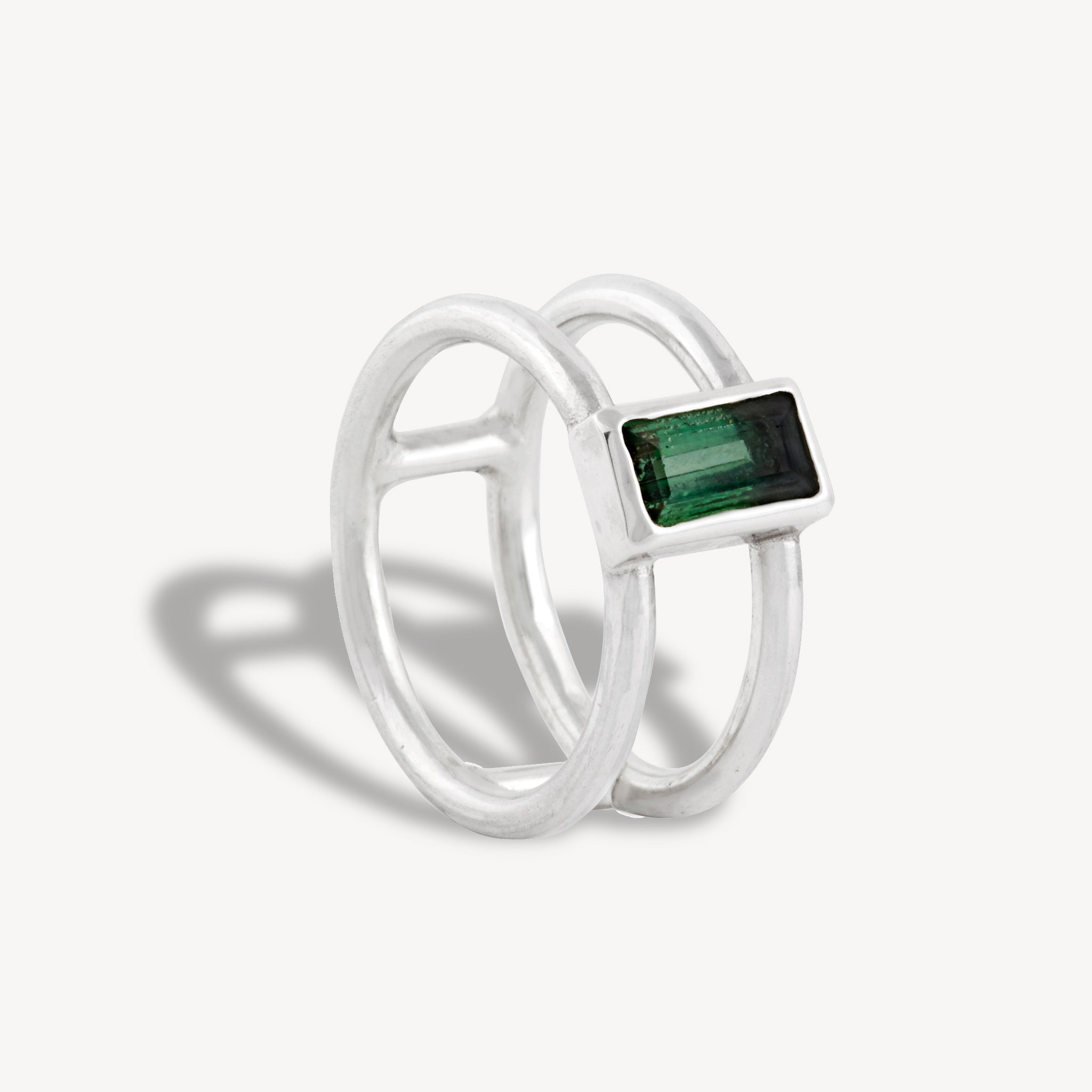 Bague Graphique Tourmaline Verte fil rond