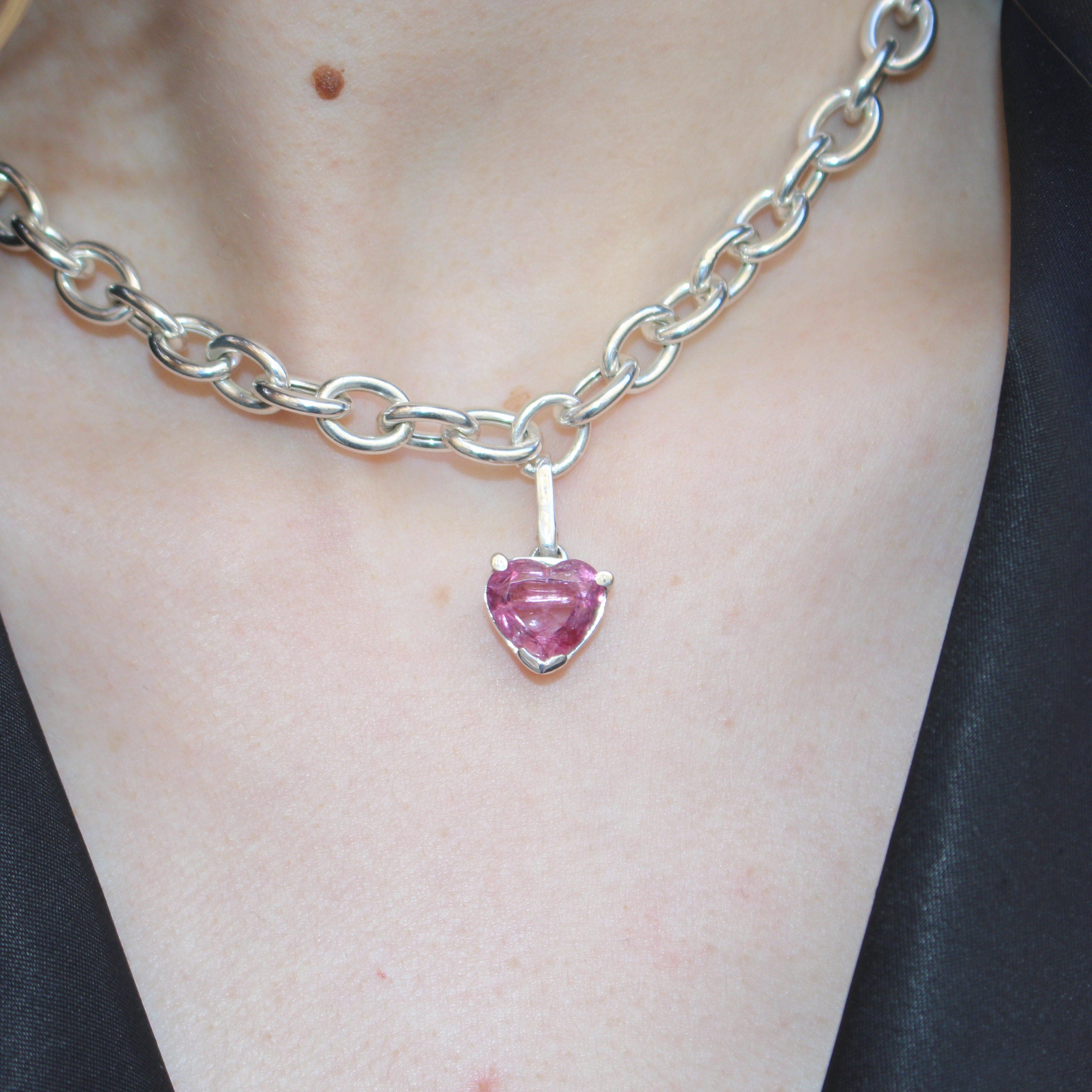 Sterling Silver Pink Tourmaline Heart Pendant