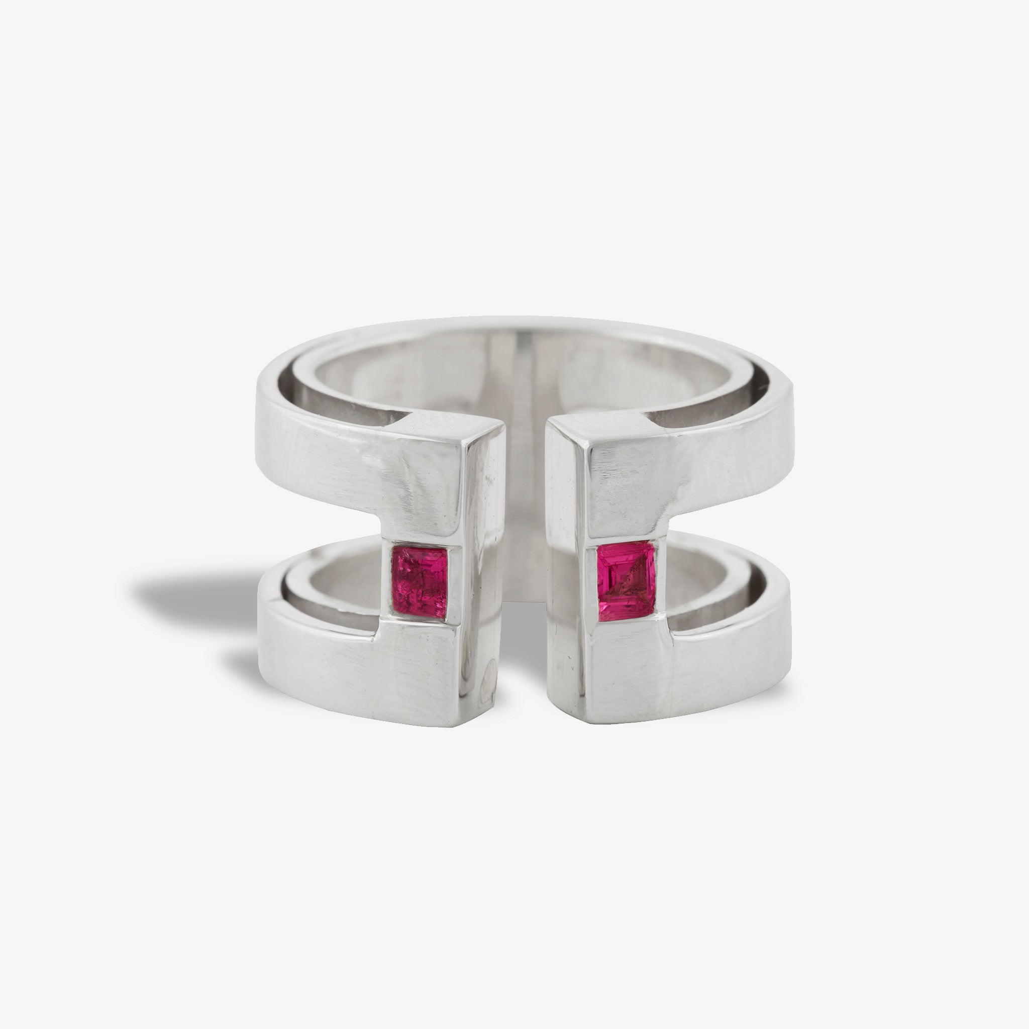 Bague Paillettes 2 Pierres Carrées Saphirs roses