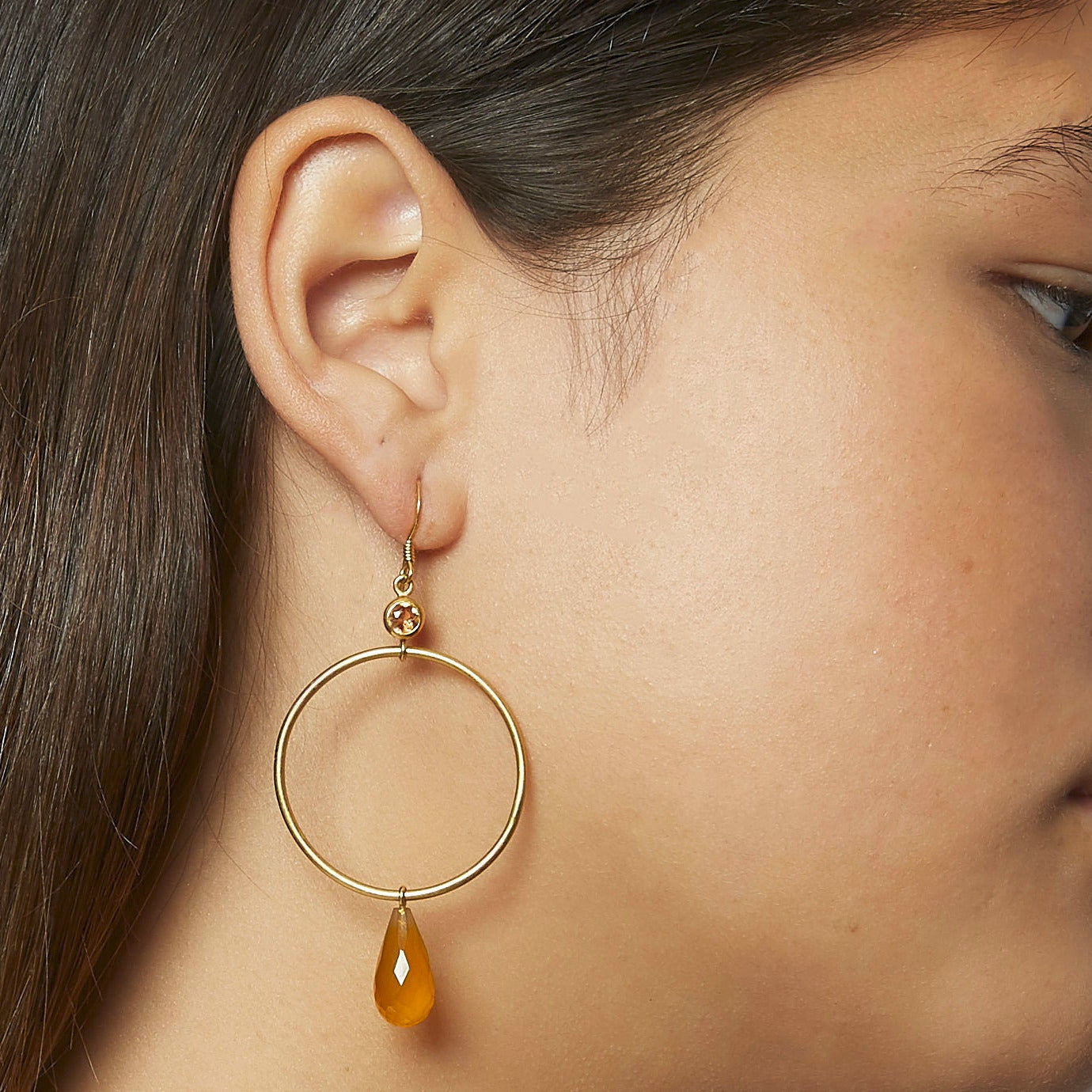 Boucles d'oreilles Gouttes Agates jaunes