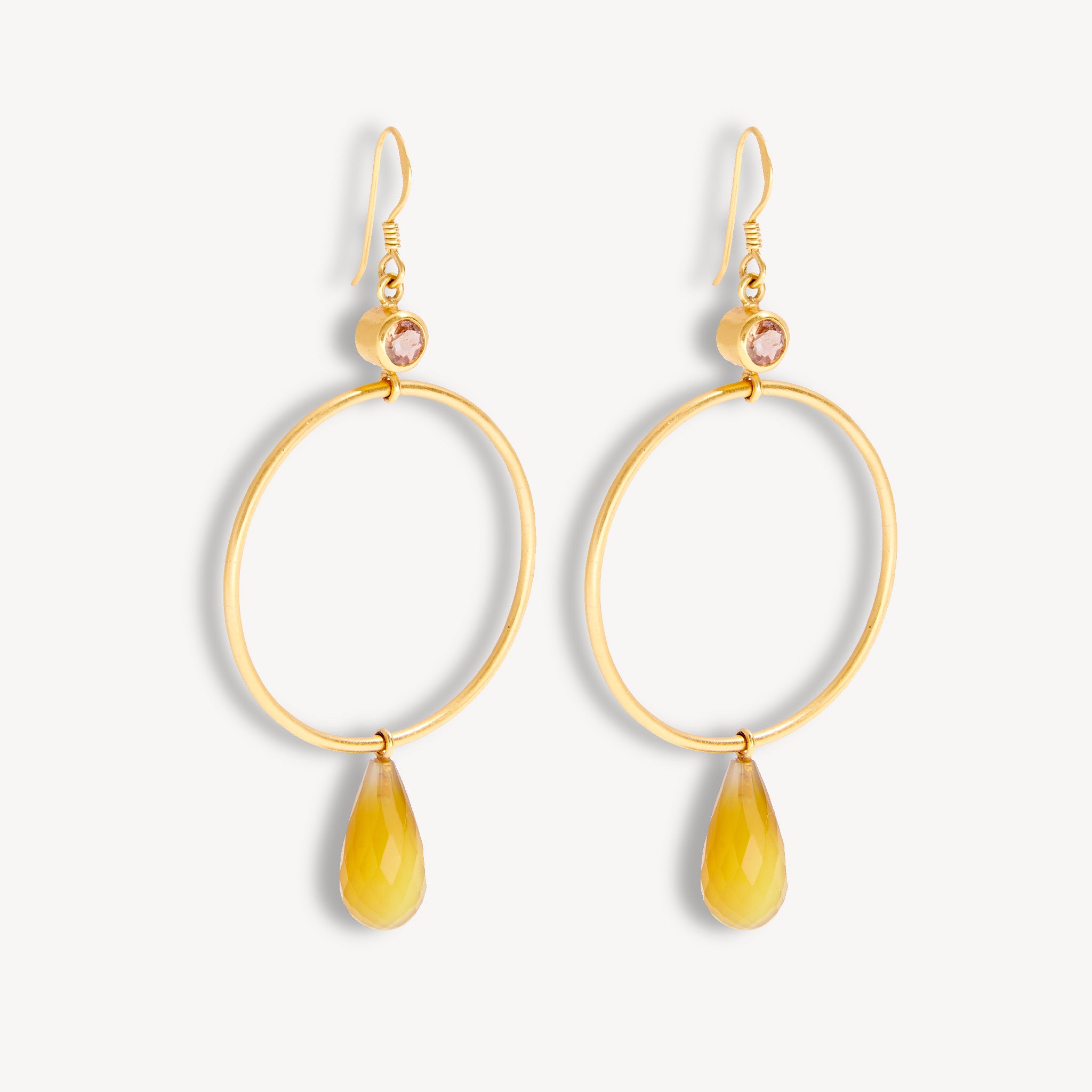 Boucles d'oreilles Gouttes Agates jaunes