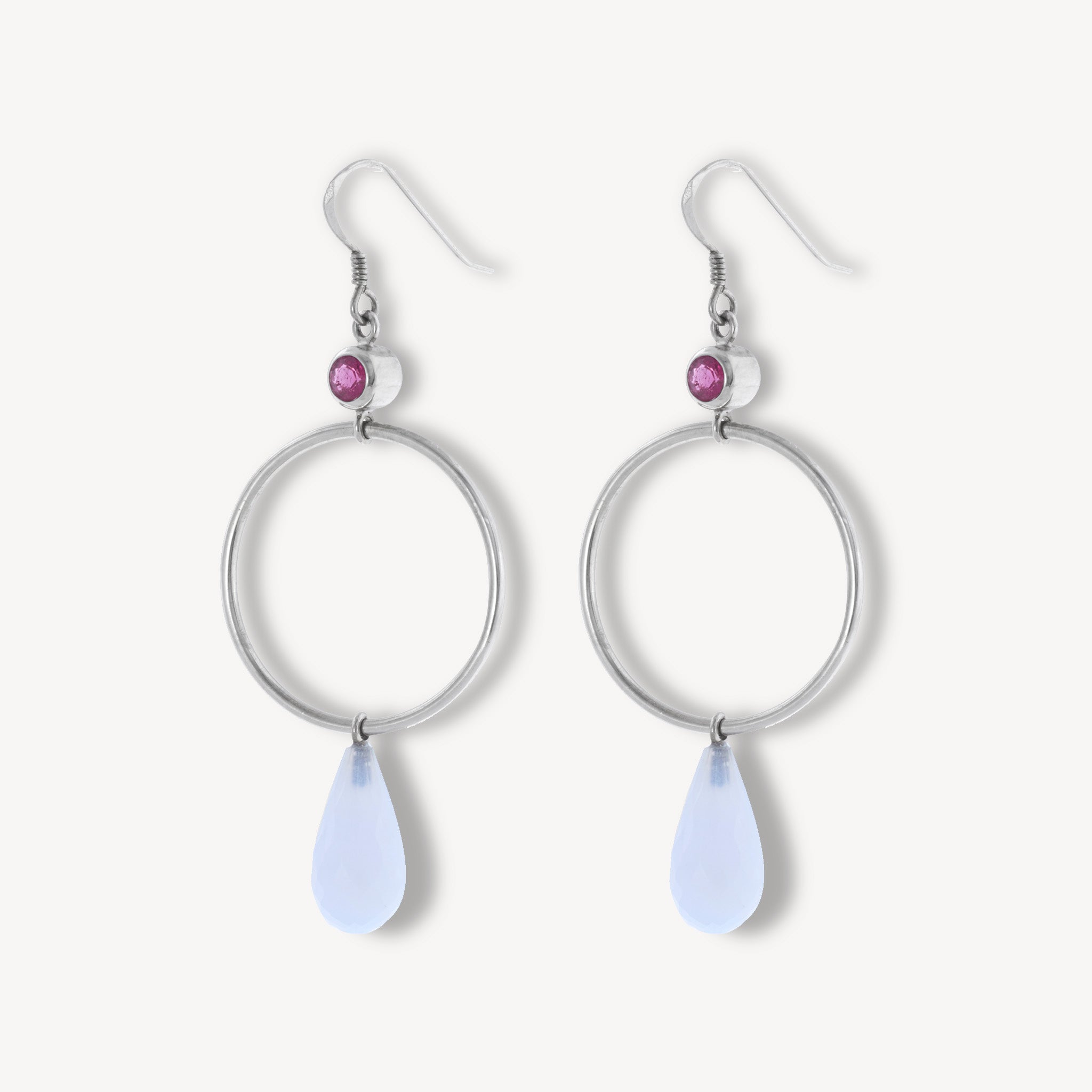 Boucles d'oreilles Gouttes Calcédoines bleues